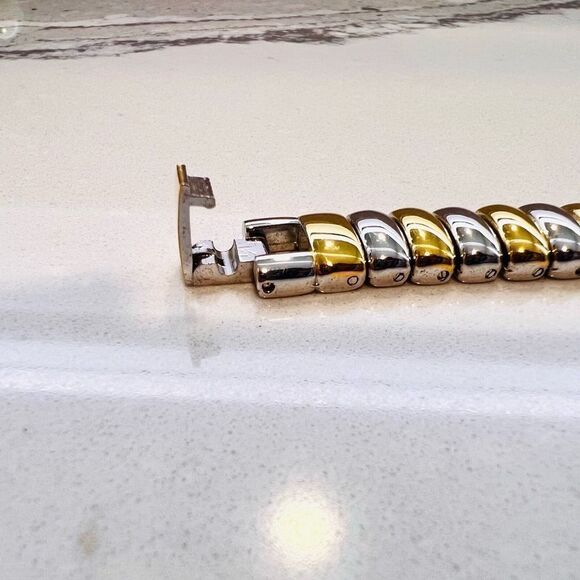 Old Money Aesthetic Gold Silver Link Bracelet Two Tone Timeless Bold Jewelry - Picture 6 of 11